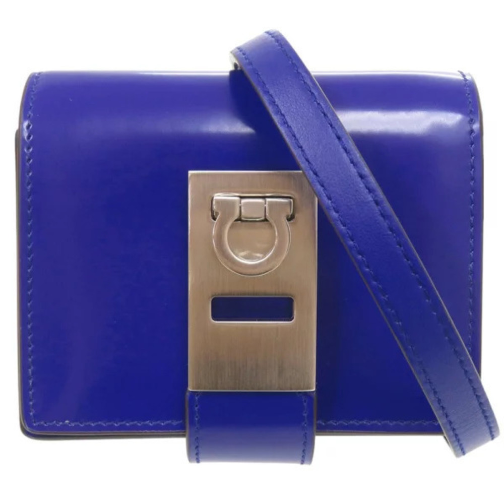 Salvatore Ferragamo Gancini Leather Blue Shoulder Bag
